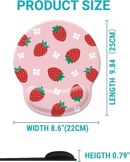 Pink Mouse Pad with Wrist Rest, Cute Strawberry Ergonomic Gel Mousepad Wrist Support, Computer Gaming Mouse Pad with Pain Relief Non-Slip PU Base for Desk Accessories Office Decor Supplies