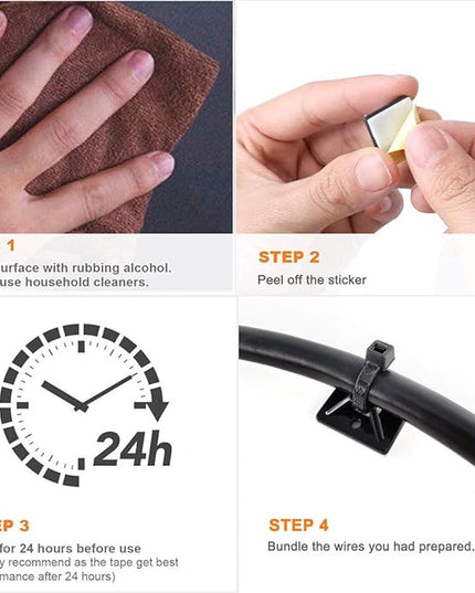 Strong Self Adhesive Wire Clips Cable Zip Tie Mounts 3/4" with 6 Inch Zipties Black UV Protection Outdoor 100 Pcs,Sticky Wire Fasteners Cable Guide Management Mounting Suqare Holder Anchor Base Small