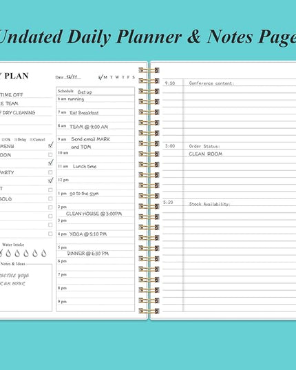 Daily Planner Undated - B5 To Do List Notebook Hourly Schedules, Spiral Appointment Planner for Women and Men, PVC Hardcover, Inner Pocket, Elastic Closure, 7" x 10", Teal Flowers