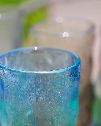 TOSSOW Drinking Glasses Set of 2,Mixed Drink Glassware Sets Glacier Pattern Colorful Glass Water Cups for Wine, Beer, Juice, Mojito and Cocktail(12 oz)