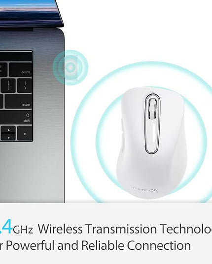 memzuoix 2.4G Wireless Mouse, 1400 DPI Computer Mice with USB Receiver, Portable Wireless USB Mouse Battery Powered Cordless Mice for Laptop, PC, Desktop, 5 Buttons (White)