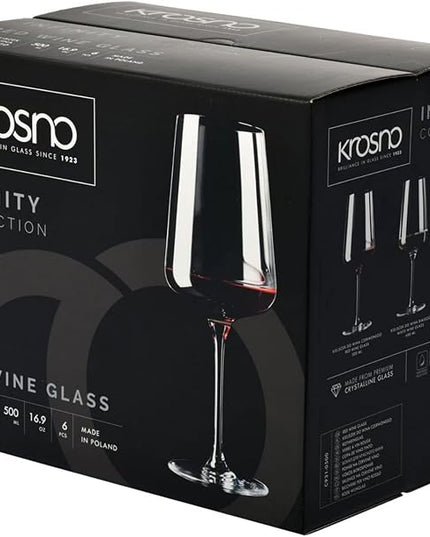 Krosno Red Wine Glasses | Elegant Design | Set of 6 | 16.9 oz | Infinity Collection | Ideal for Home, Restaurants and Receptions | Dishwasher Safe | Lead-Free Crystal Glass
