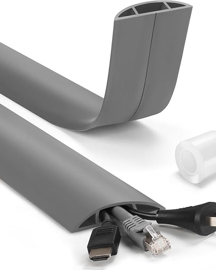 6ft Cord Covers - Grey Floor Cable Management, Hide Cord Cover, Electrical Cable Hider - Cavity: 0.78" W x 0.32" H