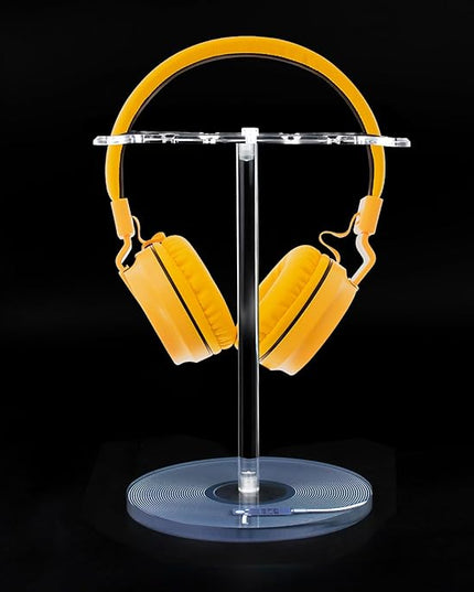 Clear Acrylic Headphone Stand for AirPods Max/Gaming Headsets (HyperX/Xbox) - Universal Holder for Bose, Beats & Wireless Headphones - Space-Saving Organizer (Black Record/LP)