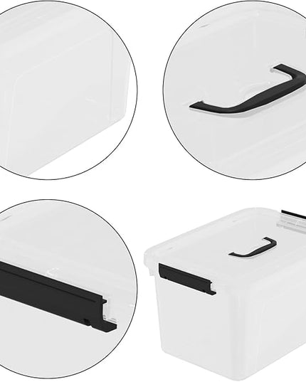 10 Liters Latch Bins with Handles, Clear Plastic Storage Boxes Containers Set of 4
