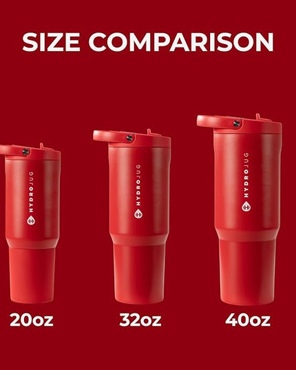 HydroJug Sport - Stainless Steel Tumbler with Straw, Vacuum Insulated, 40oz Leakproof Water Bottle, Ergonomic Design, Reusable, Dishwasher Safe, Rubber Base, Durable for Gym or Outdoors, Alumni Red