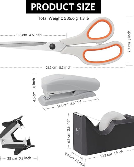 Asdirne Office Supplies Kit, Desk Accessory Set, Including 2 Scissors, 1 Stapler,1000 Pieces 26/6 Staples, 1 Staple Remover, 1 Tape Dispenser and 1 Tape, Perfect Office Partners