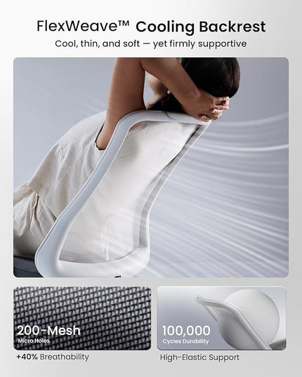 ProtoArc Ergonomic Office Chair - Flexer Desk Chair with Foam Cushion Sliding Seat, Advanced Airflow Mesh, Adjustable Armrest, Swivel Computer Chairs for Home Office - White