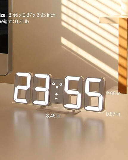 mooas 3D Pure Mini White LED Clock, Multi-Function LED Clock (Calendar, Alarm, Temperature) (8.5" White Table Alarm Clock)