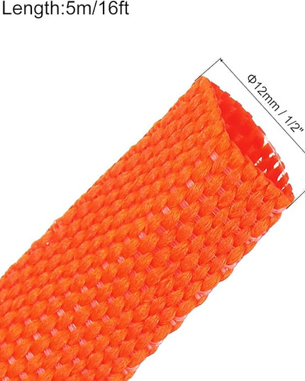 MECCANIXITY Braided Cable Sleeves Heat Shrinkable Fabric Sleeving, 1/2" 16ft Orange 2:1 Ratio Heat Shrinkable Cord Protector for Harness Cable, Network Cable Protection, Cable Management