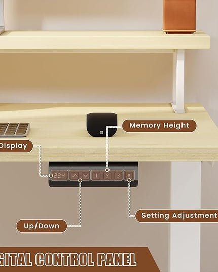 Flycity Electric L Shaped Standing Desk with File Cabinet, 59" x 59" Corner Computer Desk with Drawers, Dual Motor Stand Up Desk with Storage, Home Office Standing Desk Adjustable Height, Maple