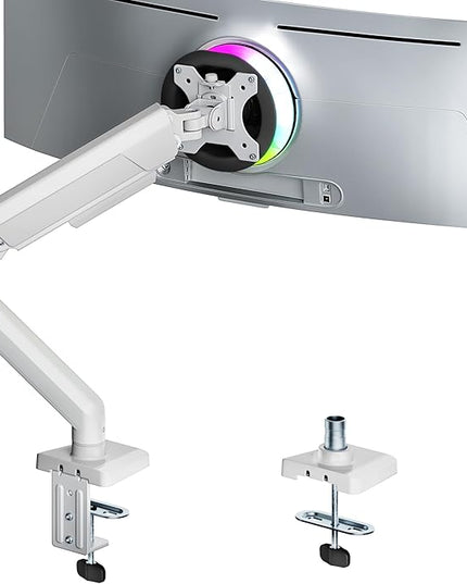 ARES WING Heavy Duty Single Monitor Arm - Fully Adjustable Monitor Mount for 17"-40" Ultrawide Screens Up to 26.4 lbs with Clamp/Grommet Desk Mount, 75/100 Vesa Mount, White