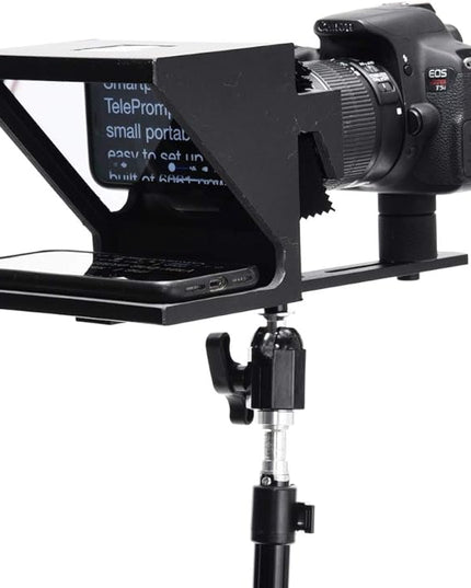 The Original Compact Personal Teleprompter for Video Production. No Studio Required. Perfect for DSLRs, Webcams, and Built-in Laptop Cameras. Use with iOS or Android.