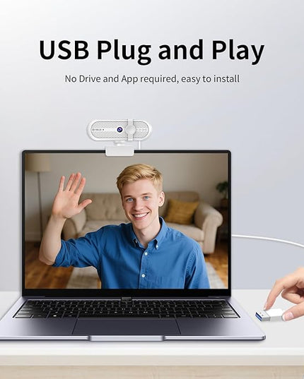 TOALLIN 2K Webcam for Streaming, 5 Million Pixels, Built-in Mic, FOV 90° Webcam with Tripod and Privacy Cover, USB Computer Camera for Laptop, Live-Streaming, Gaming, Video Calls