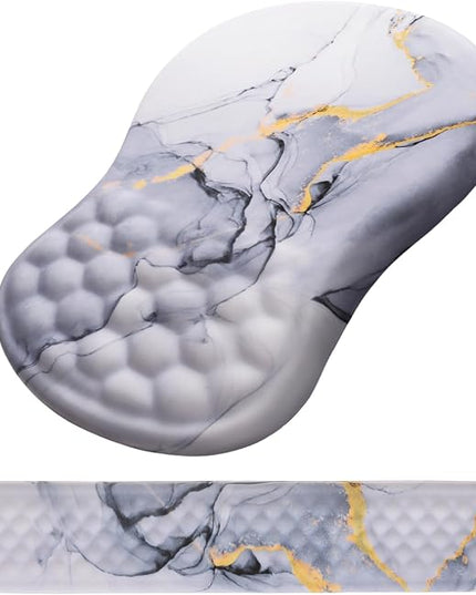 Mouse Pad Wrist Support, Laokiiy 2 in1 Keyboard Wrist Rest+ Ergonomic Mouse Pad, Non-Slip Wrist Rest for Computer Keyboard, Made Easy Typing & Relieve Wrist Pain(White Gold Gray Marble)