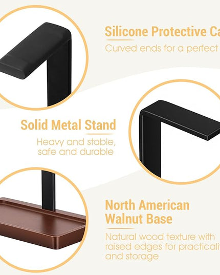 Fiwochic Walnut Wood Headset Holder, Desktop Headphone Stand, Universal Headphone Holder with Storage Base for Gaming, Music Headsets