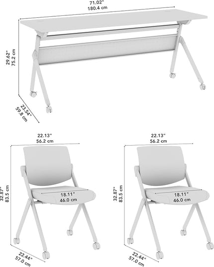 Bush Business Furniture Folding Training Table Set for 2, 72 inch Desk with Powered Grommets and 2 Chairs, Commercial-Grade Bundle for Office or Classroom, Envision Collection, Gray