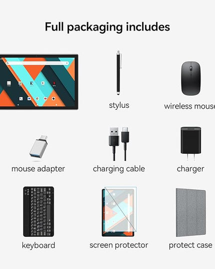 SUNTUNG Tablet, 2025 Latest 10 inch Android 14 Tablet, MTK8183 Octa-Core, 16GB 128GB 1TB Expansion, 2.4/5G WiFi, 21MP Camera, Gemini AI 2.0, Tablets with Keyboard, Mouse, Case etc