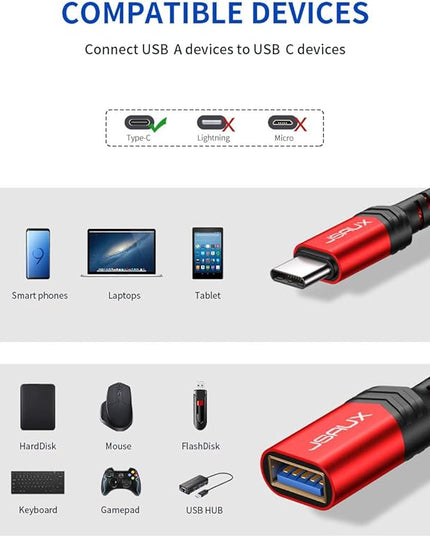 JSAUX USB C to USB Adapter [2 Pack], Type C 3.0 OTG Cable On The Go Type C Male to USB A Female Adapter Compatible with MacBook, iPhone 16 Pro Max/16 Plus/16e/15, Samsung Galaxy S25/S24/S23-Red