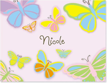 Butterfly Kids Personalized Note Cards - 24 Cards with White Envelopes, 4¼ x 5½ Inch Size, Blank Stationery, Add Names or Text, For Thank You Notes, Invitations, & Announcements