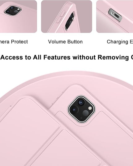 ZryXal iPad Pro 11 Inch Case (M5) 2025/ (M4) 2024 (Model: A2836/A2837/A3006), Trifold Stand Smart Cover with Pencil Holder and Soft TPU Back, Auto Wake/Sleep (Pink)