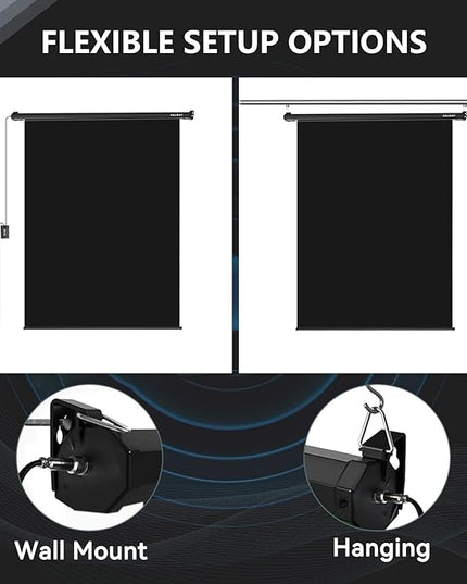 RAUBAY Motorized Pull Down Black Screen Backdrop - 59.8" x 86.6" Collapsible Wall-Mount Background for Professional Video Production, Photography Studio, Video Conferencing and YouTube, TikTok Creator