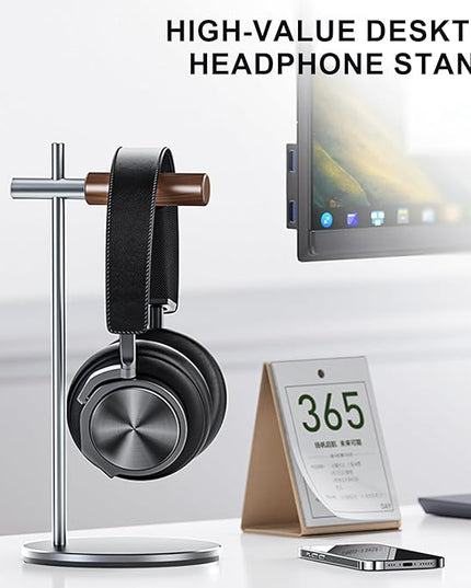 Oak Headphone Stand, Wood Headset Stand for Desk, Universal Holder for Airpods max, Bose, Beats, Gaming, Apple Vision Pro, VR Display Stand (Silver)