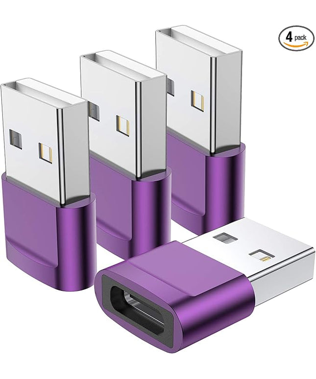 USB C Female to USB Male Adapter (4-Pack),Type C to USB A Charger Cable Adapter for iPhone 11 12 13 14 15 Pro Max,Samsung Galaxy S24 S23 S22 Ultra,Google Pixel 7 6 5,iWatch Watch Series 7 SE,AirPods