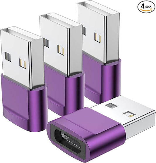 USB C Female to USB Male Adapter (4-Pack),Type C to USB A Charger Cable Adapter for iPhone 11 12 13 14 15 Pro Max,Samsung Galaxy S24 S23 S22 Ultra,Google Pixel 7 6 5,iWatch Watch Series 7 SE,AirPods