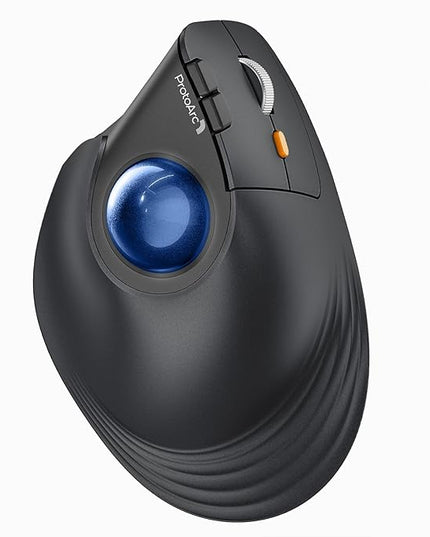 ProtoArc Vertical Wireless Trackball Mouse, EM05 NL Bluetooth Ergonomic Rollerball Mouse Rechargeable Computer Laptop Thumb Mice, 3 Device Connection, Compatible with iPad, Mac, Windows, PC-Blue