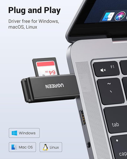 UGREEN SD Card Reader - Portable USB 3.0 Dual Slot Flash Memory Card Adapter Hub for SDXC, SDHC, MMC, RS-MMC, TF, Micro SDXC, Micro SDHC UHS-I for Mac, Windows, Linux, Chrome PC, Laptop