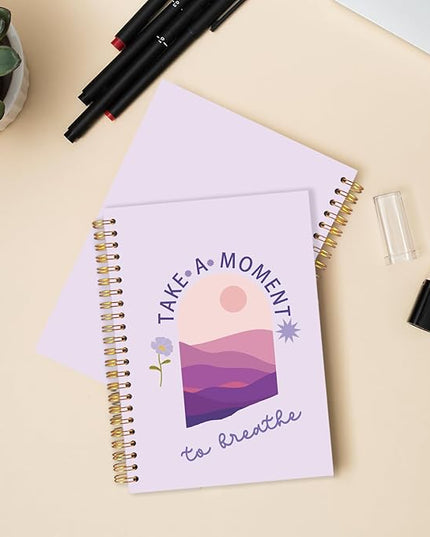 FDHSPAAM Purple Mental Health Spiral Journal Notebook 5.5x8.3in, Take A Moment to Breathe Inspirational Notebooks for Note Taking, Therapy Office Must Haves, Hardcover Notebook Journal