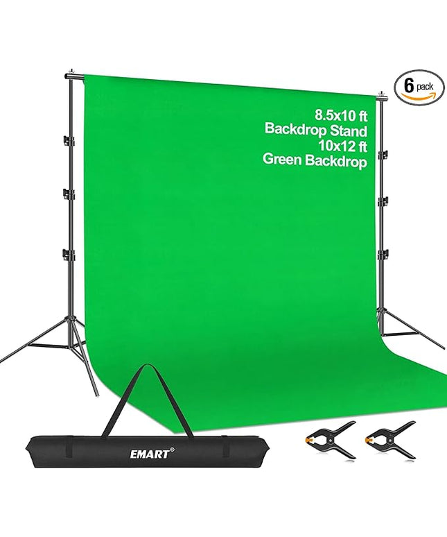EMART 8.5 x 10ft Green Screen Backdrop Kit with Tripod Stand, Photography Background Support System with 10 x12ft 100% Cotton Muslin Chromakey Backdrop for Photo Studio, Video Shooting, Live Streaming