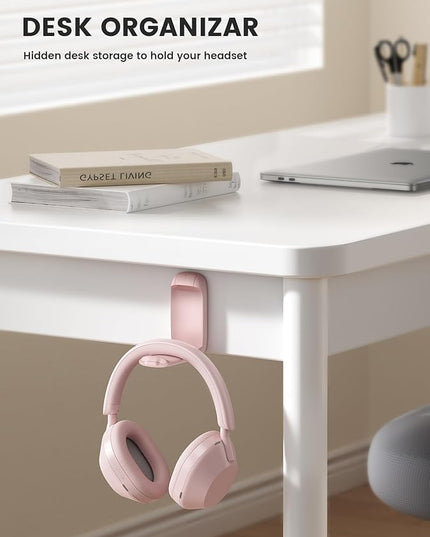Lamicall Headphone Stand, Sticky Headset Holder - Foldable Headphone Holder Hook Mount, Adhesive Headset Hanger Clip Under Desk, Earphone Clamp for Airpods Max, HyperX, Sennheiser, Pink
