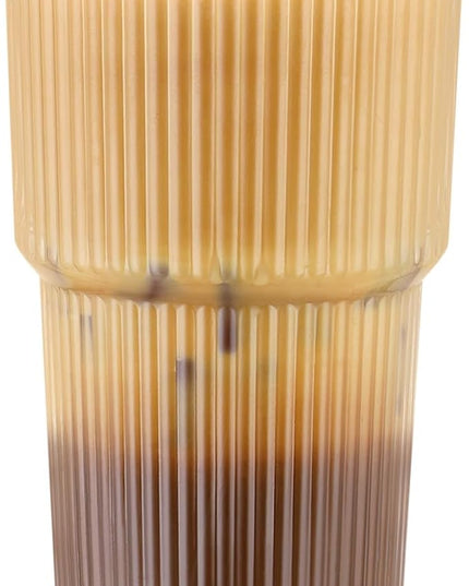 20 oz Glass Cup and Straw 3 Set, Glass Tumbler with Straw, Vintage Glassware for Whiskey Cocktail Beer, Iced Coffee Cups (3 PACK)