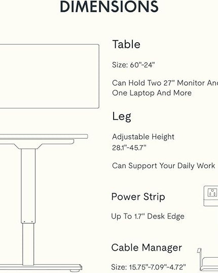 FLEXISPOT EN2 Whole-Piece Standing Desk with Clamp Power Strip, 60 x 24 Electric Stand Up Height Adjustable Desk with Cable Management (White Frame + 60" Gray Wood Grain Desktop, 2 Packages)