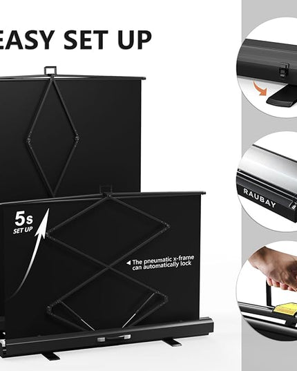 【Easy Set Up】 RAUBAY 59.8 x 82.7in Collapsible Black Backdrop Screen Portable Retractable Panel Photo Background with Stand for Video Conference, Photographic Studio, Streaming