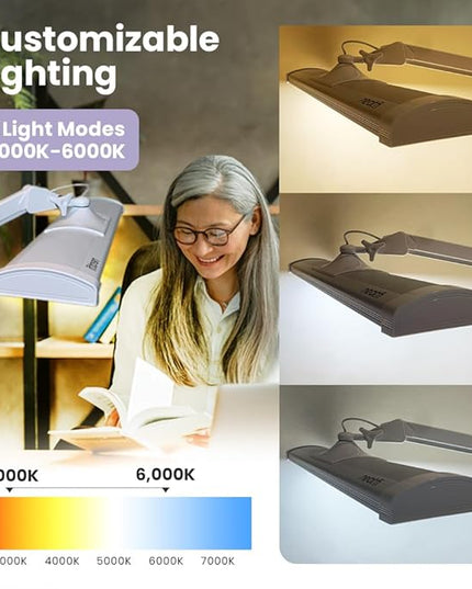 Neatfi Ultra 3,500 Lumen LED Desk Lamp, Color Correlated Temperature, 3 Light Modes, Dimmable, 45W, 26 Inch Wide Metal Shade, 540 SMD LEDs (CCT with Base, White)