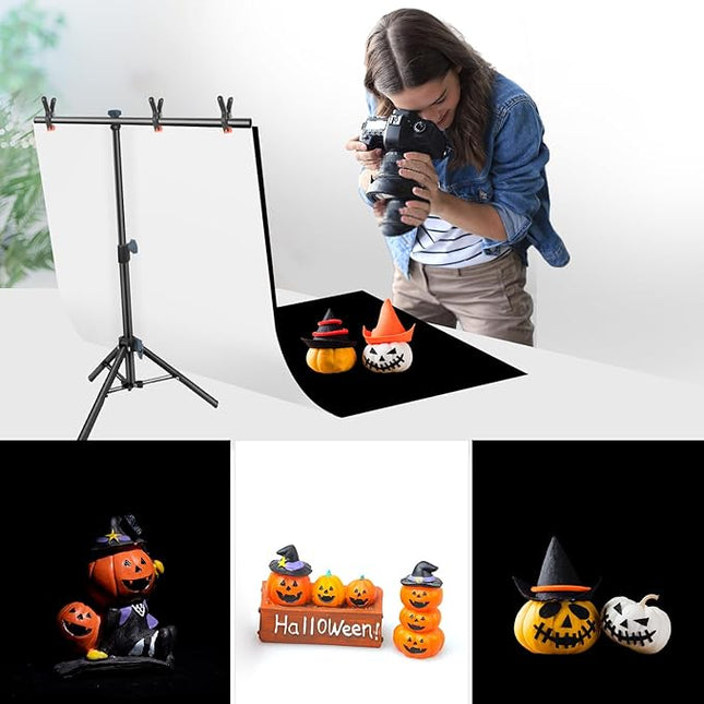 Product Photography Photo Backdrops Stand Kit, Photo Background, 26.8x50in White Black Backdrop Background with 26x29in Small T-Shape Backdrop Stand Tabletop Photo Shoot for Jewelry Cosmetics