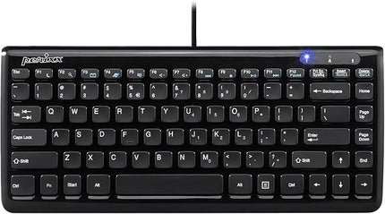 Perixx PERIBOARD-407B US, Wired USB Mini Keyboard with 11 Hot Keys - Glossy Black - US English Layout