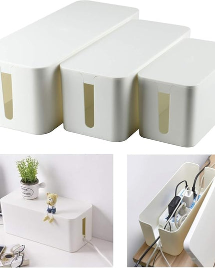 YaeCCC Cable Management Organizer Box Power Strips Hider Power Cords Hider for Desk, TV, Computer, USB Hub,Cords (Set of Three) White