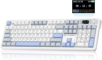 LINGBAO K108 Pro Wireless Mechanical Keyboard with Screen & Knob, Full Size Creamy Keyboard with Number Pad, 10000mAh Battery, PBT Keycaps, RGB Backlit, Hot-swappable Gaming Keyboards
