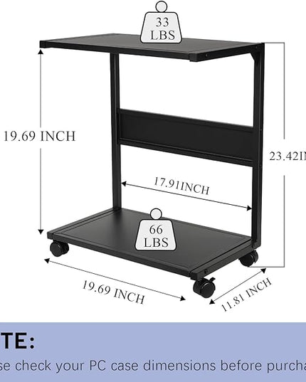 PC Stand Computer Tower Stand 2-Tier Metal CPU Holder with Locking Caster Wheels Suitable for Most PC (Black, L)