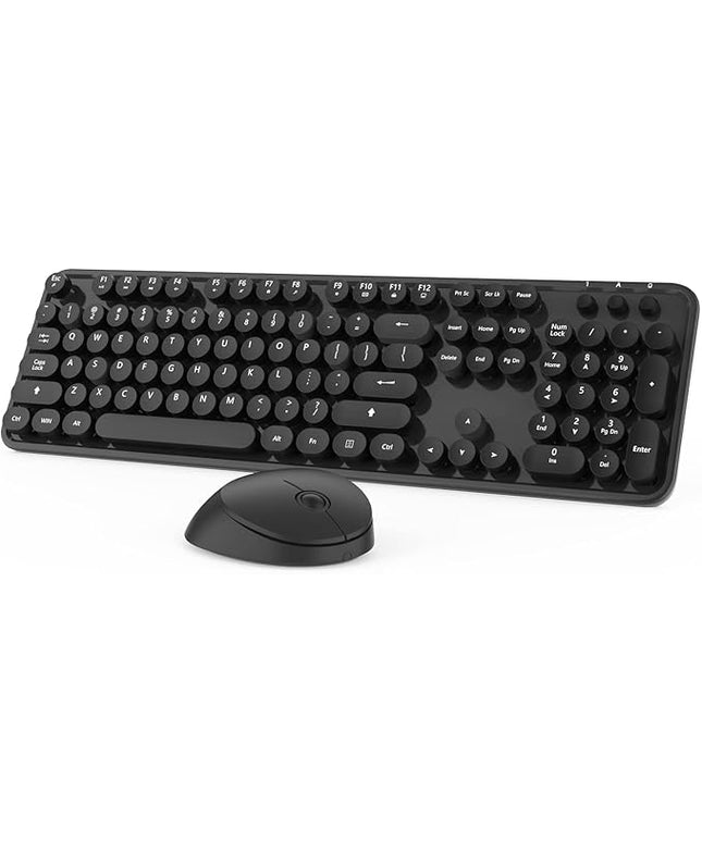 Wireless Keyboard and Mouse, KOOTOP Cute Black Keyboard and Mouse, 2.4G Wireless Keyboard with Retro Round Keycap for PC, Mac, Laptop,Tablet,Computer Windows (Black)