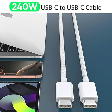 USB C to USB C, 240W USBC Woven Charge Cable, 2Pack USB C Cable Fast Charging Cord for Apple MacBook Pro/MacBook Air,iPad Pro/Air, iPad mini, iPhone 16e 16 15 ProMax Plus Compatible 140W/100W/60W/45W