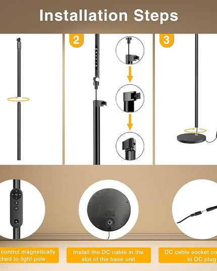 Ring Light with Stand, 15W Dimmable Zoom Lighting for Computer, Home Office, Reading, Video Calls, 66 Inches Floor Lamp with Flexible Swing Arm, AC Plug, Remote, Memory & Timer CRI >95