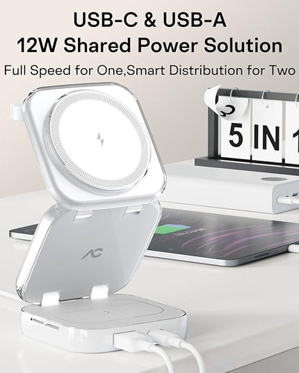 5-in-1 Wireless Charger for MagSafe, AC ISLAND Portable Travel Charging Station, 35W Max Fast Foldable Magnetic Stand, Evolved for iPhone 17-12 & Air Series, Apple Watch, AirPods (with 35W Adapter)