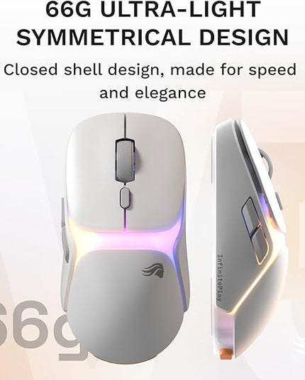 Glorious Gaming Model O3 Wireless Gaming Mouse - InfinitePlay Swappable Battery, 130H Battery Life, 8k Polling, 130M Optical Switches, Ultralight 66g, 30K DPI Optical Sensor, RGB - White