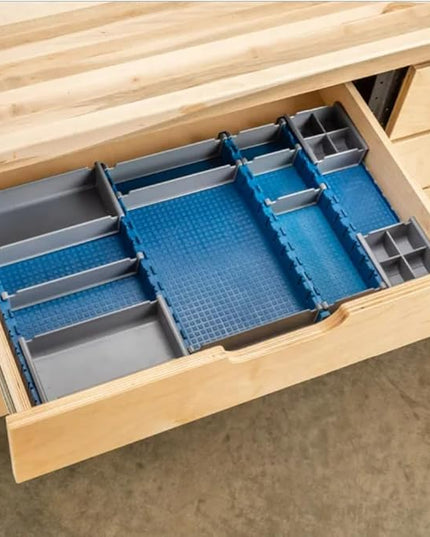 Lock-Align Drawer Organizer System 13 Piece Starter Kit - Trays, Organizer Bins & Dividers for Storage Drawers - Easy-to-Cut Synthetic Rubber Shop, Home, Office Organizer Trays Fits All Size Drawers