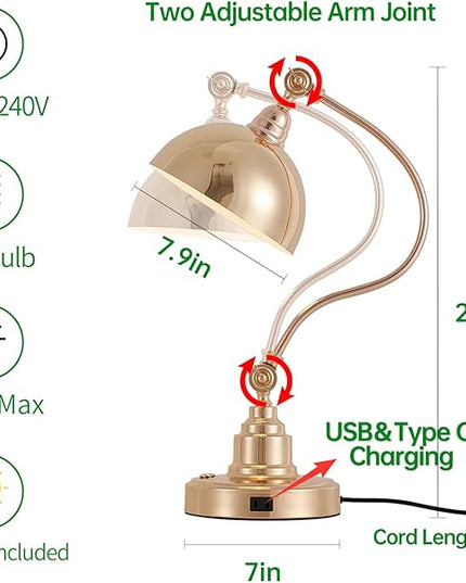 Vintage French Gold Desk Lamp Decorative Table Lamp for Home Office Living Room Bedroom Desk Light, Rustic Industrial Farmhouse Antique Library Study Desk Lamp E26 LED Bulb Included